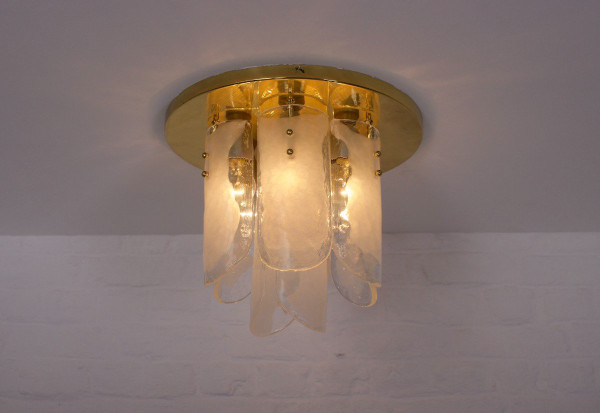 Ceiling Lamp In Brass And Murano Glass 1970’s