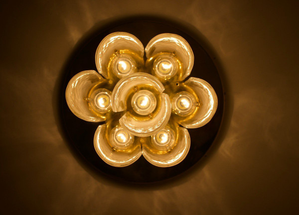 Ceiling Lamp In Brass And Murano Glass 1970’s