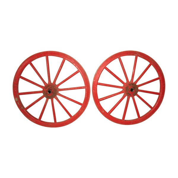 Coppia di piccole ruote di carrozza in legno e ferro del XIX secolo Perfetto stato di conservazione