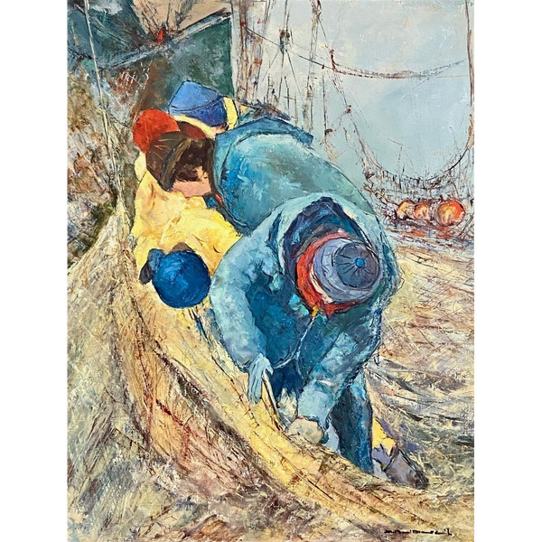 Charles Belbéoc'h (1926-2006), Painting "Le Ramandage" 1980s.