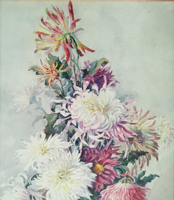 Fleurs Aquarelle Par Eugène Jules Eudes 