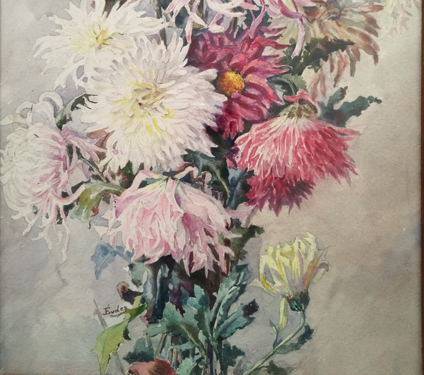 Fleurs Aquarelle Par Eugène Jules Eudes 
