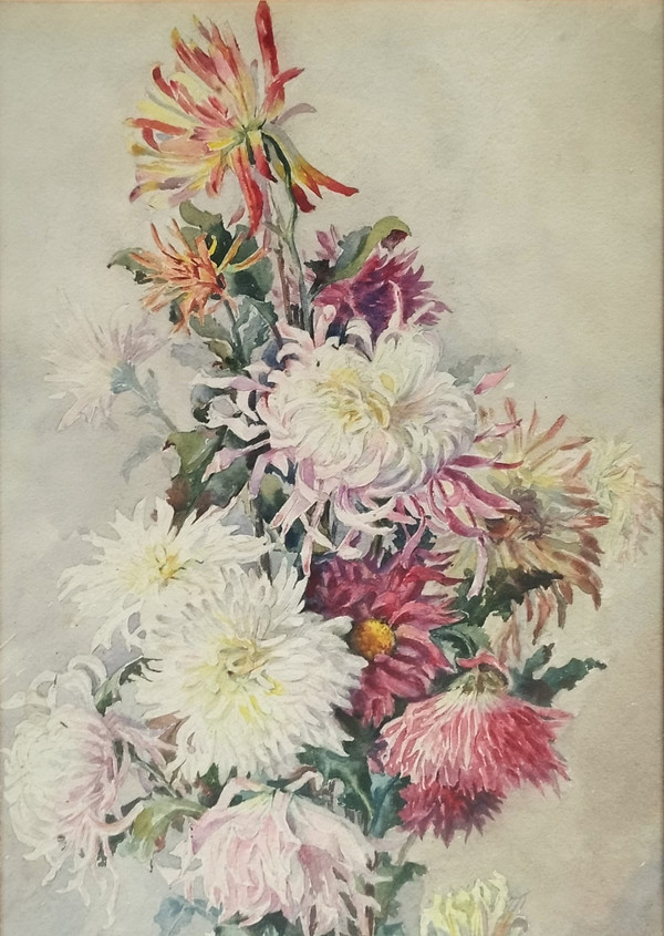 Fleurs Aquarelle Par Eugène Jules Eudes 