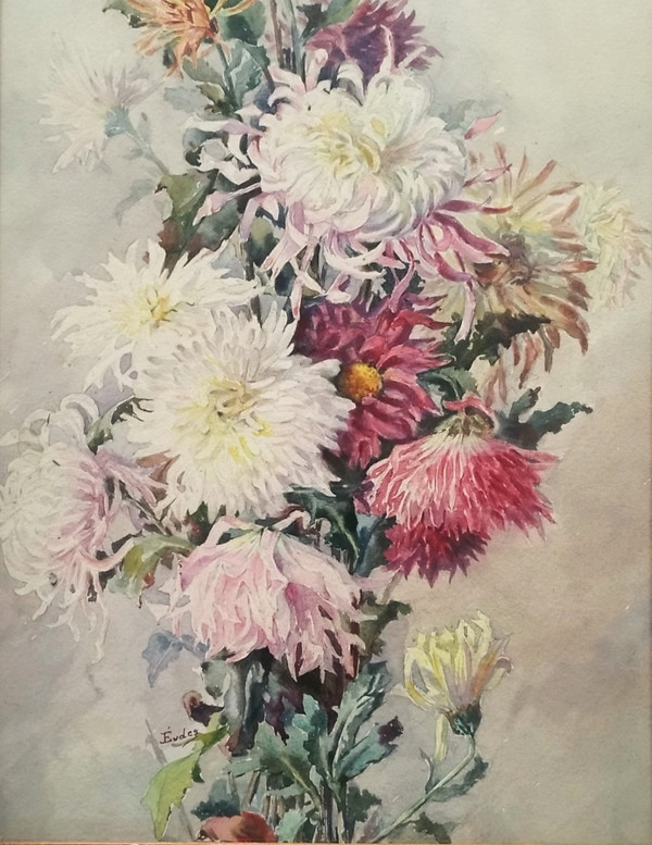 Fleurs Aquarelle Par Eugène Jules Eudes 