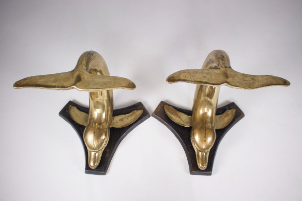 Piedini Consolle Con Delfini In Ottone Massiccio.