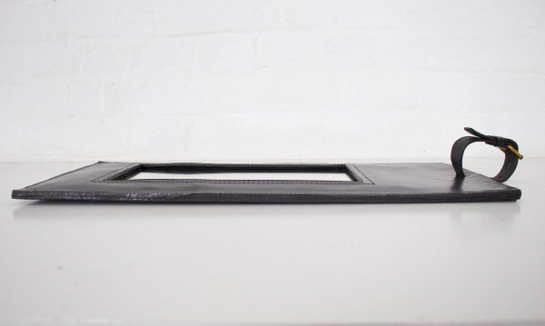 Jacques Adnet Style Leather Mirror.