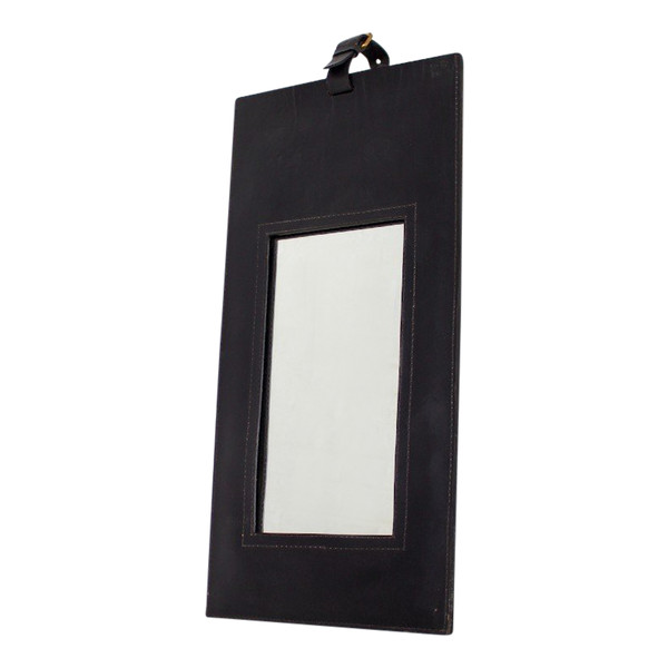 Jacques Adnet Style Leather Mirror.