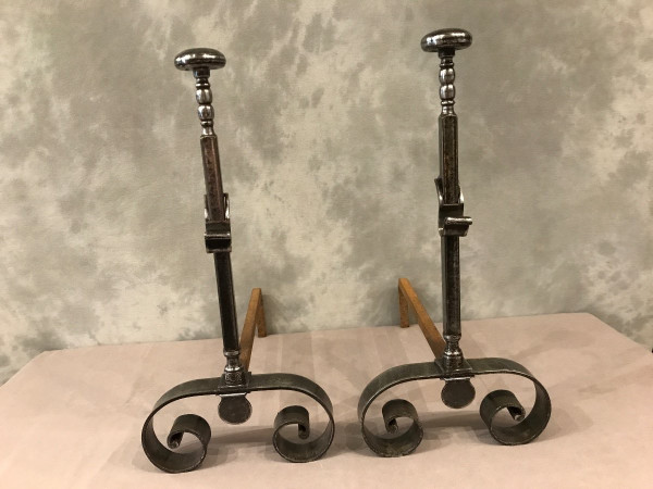 Pair of 19th century polished iron andirons