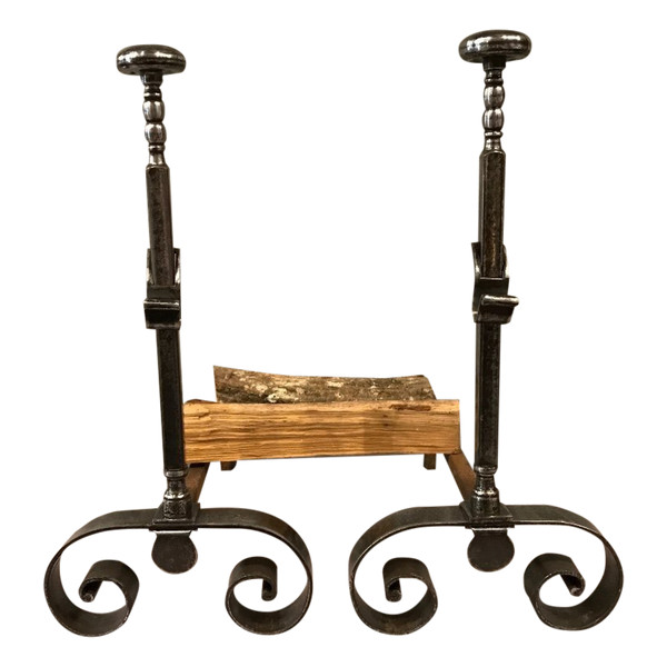 Pair of 19th century polished iron andirons