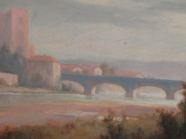 Henri Gonnard vue du pont d'Avignon oil on canvas framed 19th century
