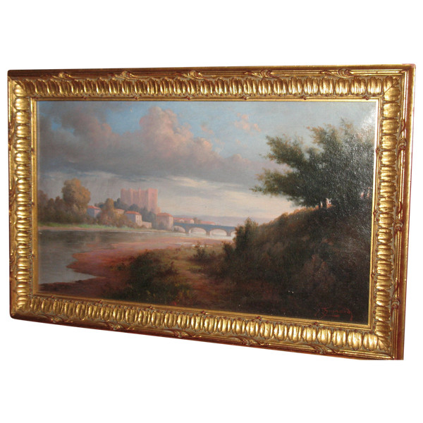 Henri Gonnard vue du pont d'Avignon oil on canvas framed 19th century
