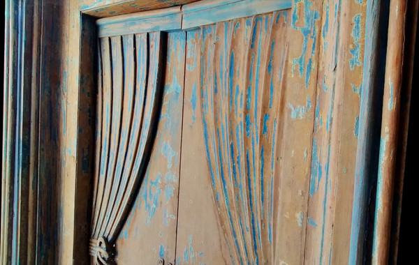 Exceptionnelle Porte Ancienne Drapée Superbe Patine En Très Bon état Boiserie Onirique