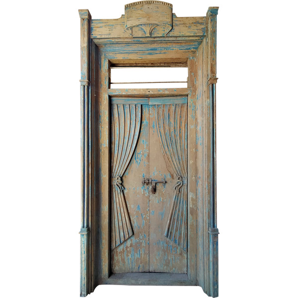 Exceptionnelle Porte Ancienne Drapée Superbe Patine En Très Bon état Boiserie Onirique