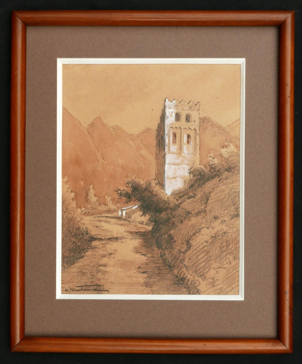 Henri Jacques Hippolyte PÉRIER d'HAUTERIVE, Vue du clocher de l'Abbaye Saint-Martin-du-Canigou dans les Pyrénées