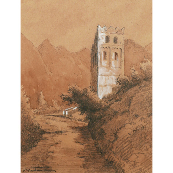 Henri Jacques Hippolyte PÉRIER d'HAUTERIVE, Vue du clocher de l'Abbaye Saint-Martin-du-Canigou dans les Pyrénées