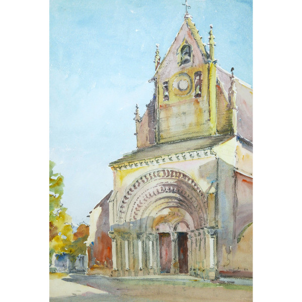 Henri Jacques Hippolyte PÉRIER d'HAUTERIVE, Die Fassade der Kirche Sainte-Foy in Morlaàs in der Region Béarn