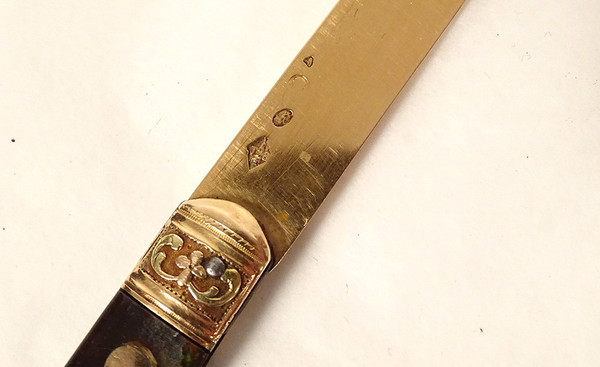Couteau de Voyage Pliant écaille Or Massif Acier Seignot XVIIIè XIXème