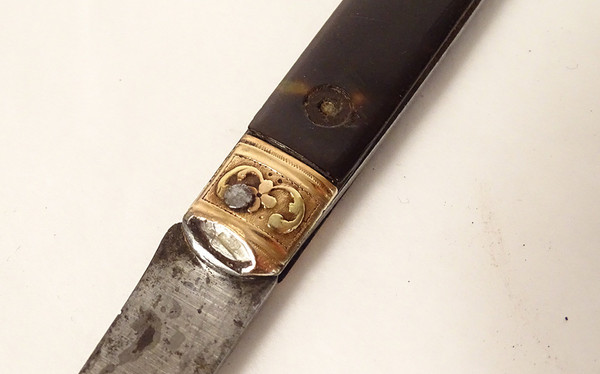 Couteau de Voyage Pliant écaille Or Massif Acier Seignot XVIIIè XIXème