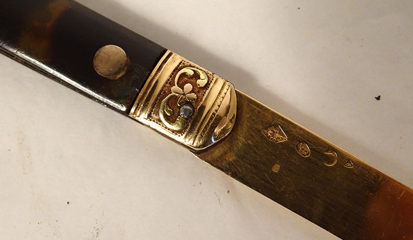 Couteau de Voyage Pliant écaille Or Massif Acier Seignot XVIIIè XIXème