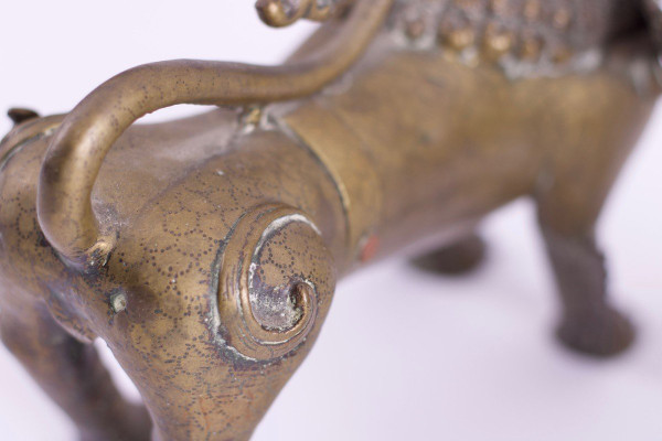 Pair Of Bronze Nepalese Singha Temple Guardian Lions