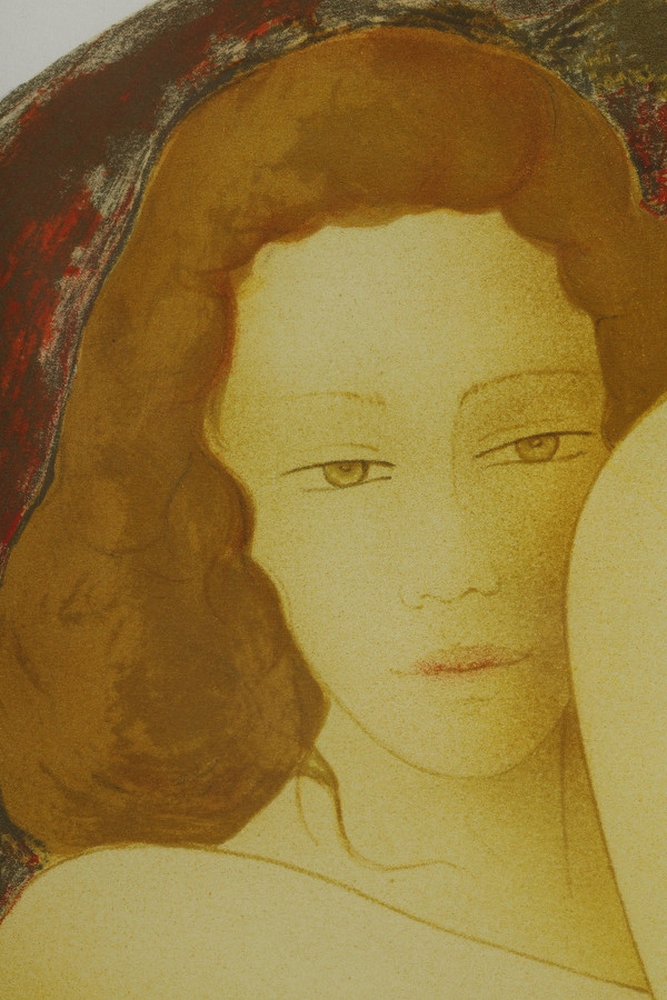 Lithograph by Alain Bonnefoit "NUDE WOMAN LYING ON A BED"