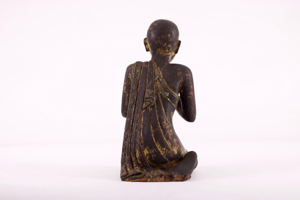 Moine Bouddhiste En Bois Doré Birmanie Mandalay