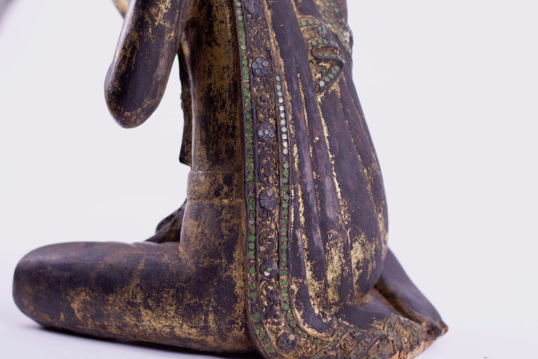 Moine Bouddhiste En Bois Doré Birmanie Mandalay