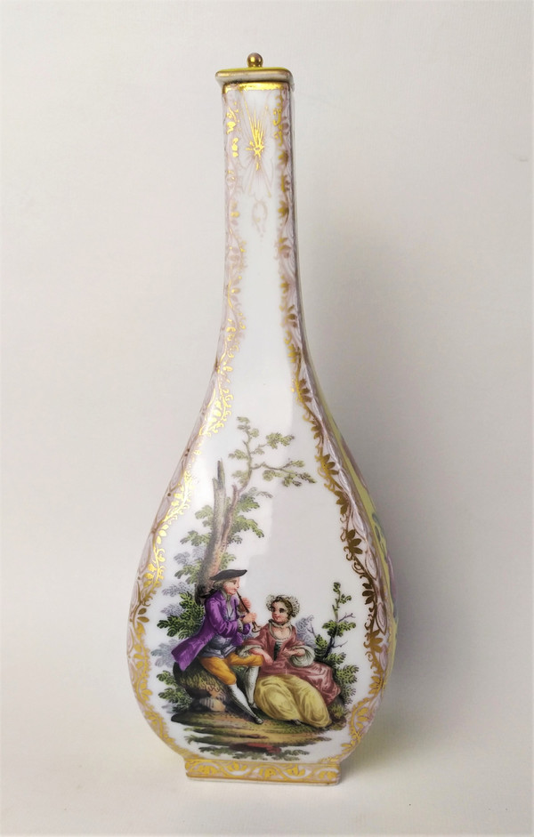 Painted Porcelain at Dresden Manufactory Decorative Bottle 19th Century