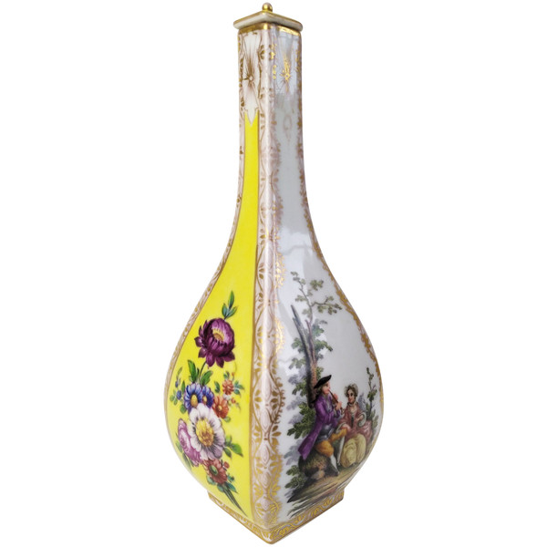 Painted Porcelain at Dresden Manufactory Decorative Bottle 19th Century