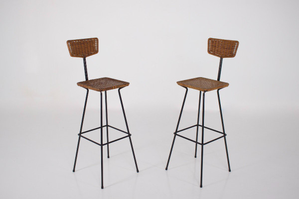 Coppia di sgabelli in rattan modernisti Erwin Behr