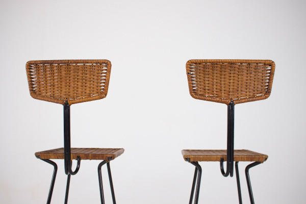 Coppia di sgabelli in rattan modernisti Erwin Behr