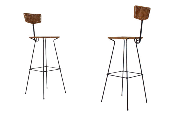 Coppia di sgabelli in rattan modernisti Erwin Behr
