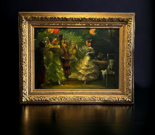 PEINTURE/ HUILE SUR TOILE " DANSEUSES DE FLAMENCO " DE ALBERT EMILE DELLUC "