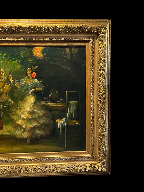 PEINTURE/ HUILE SUR TOILE " DANSEUSES DE FLAMENCO " DE ALBERT EMILE DELLUC "