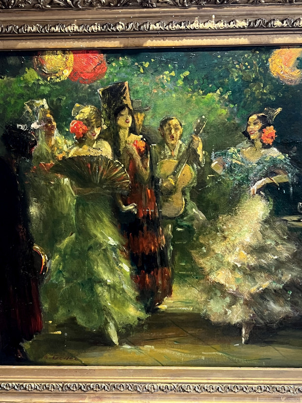 PEINTURE/ HUILE SUR TOILE " DANSEUSES DE FLAMENCO " DE ALBERT EMILE DELLUC "