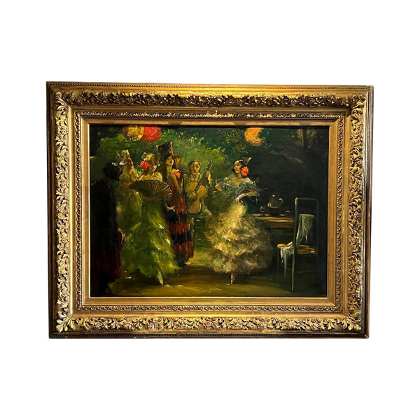 PEINTURE/ HUILE SUR TOILE " DANSEUSES DE FLAMENCO " DE ALBERT EMILE DELLUC "