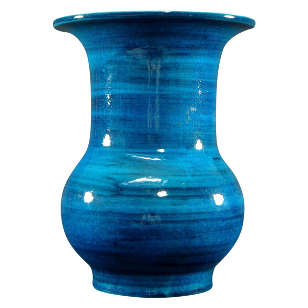 France, 1950s, Glazed Ceramic Vase In Shades Of Blue.