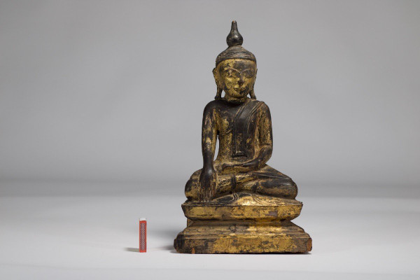 Bouddha Birman En Bois Doré