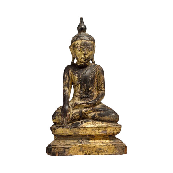 Bouddha Birman En Bois Doré