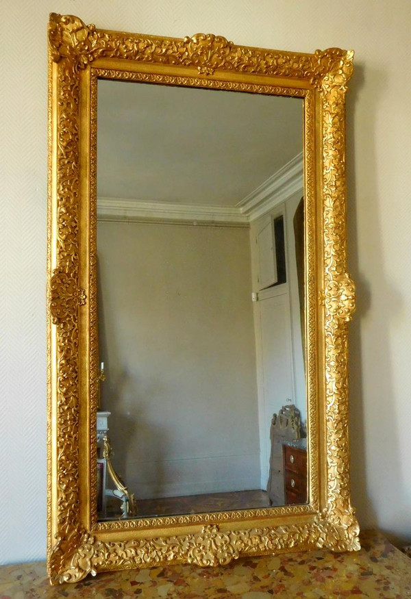 Specchio in legno dorato in stile Luigi XIV Regency tra due o caminetto - Vetro al mercurio 160 x 96 cm