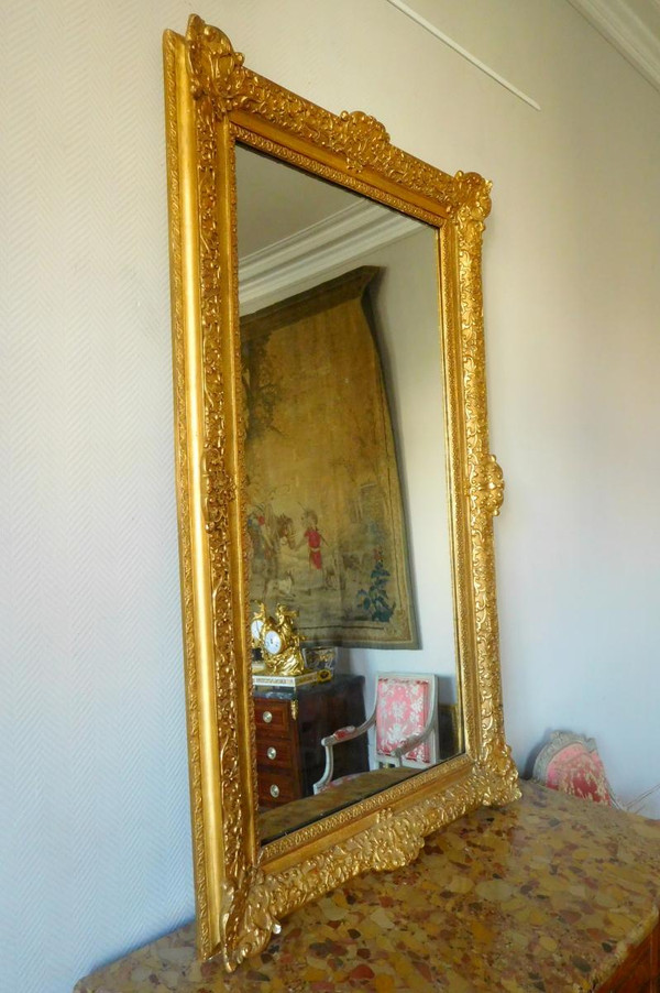 Specchio in legno dorato in stile Luigi XIV Regency tra due o caminetto - Vetro al mercurio 160 x 96 cm