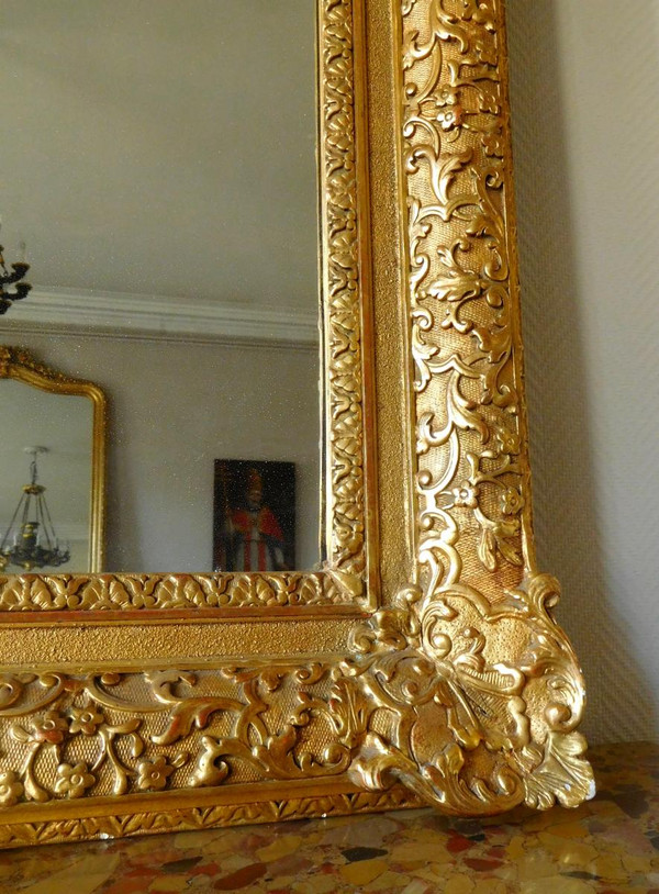Specchio in legno dorato in stile Luigi XIV Regency tra due o caminetto - Vetro al mercurio 160 x 96 cm