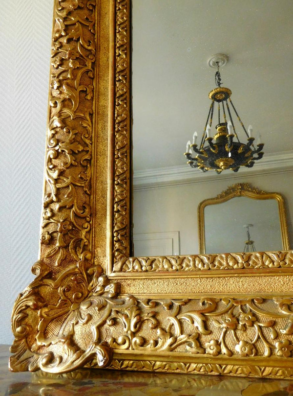 Specchio in legno dorato in stile Luigi XIV Regency tra due o caminetto - Vetro al mercurio 160 x 96 cm