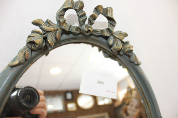 Petit Miroir Ovale Style Louis XVI, Patine 33 X 47 Cm