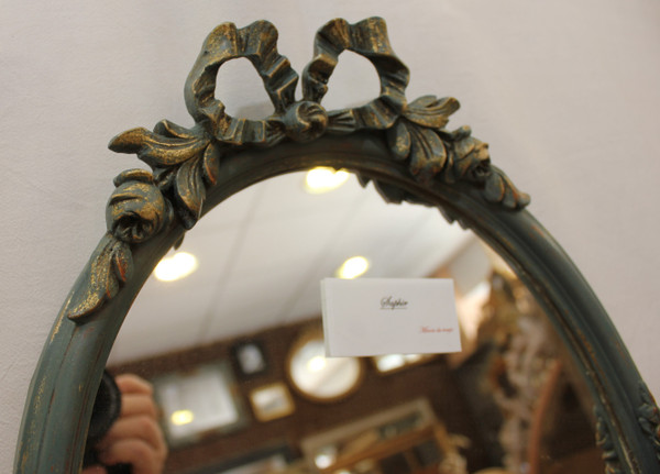 Petit Miroir Ovale Style Louis XVI, Patine 33 X 47 Cm