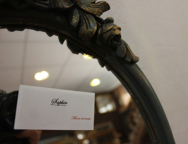 Petit Miroir Ovale Style Louis XVI, Patine 33 X 47 Cm