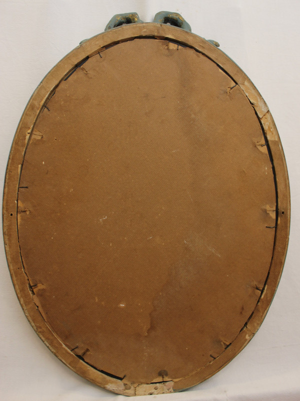 Petit Miroir Ovale Style Louis XVI, Patine 33 X 47 Cm