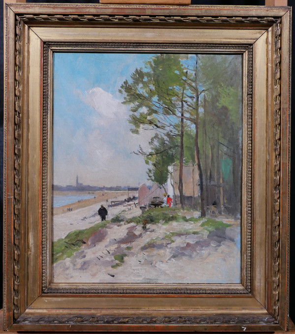 Pierre VAUTHIER 1845-1916 Paysage de plage animée, Bretagne ?, tableau, vers 1890-95