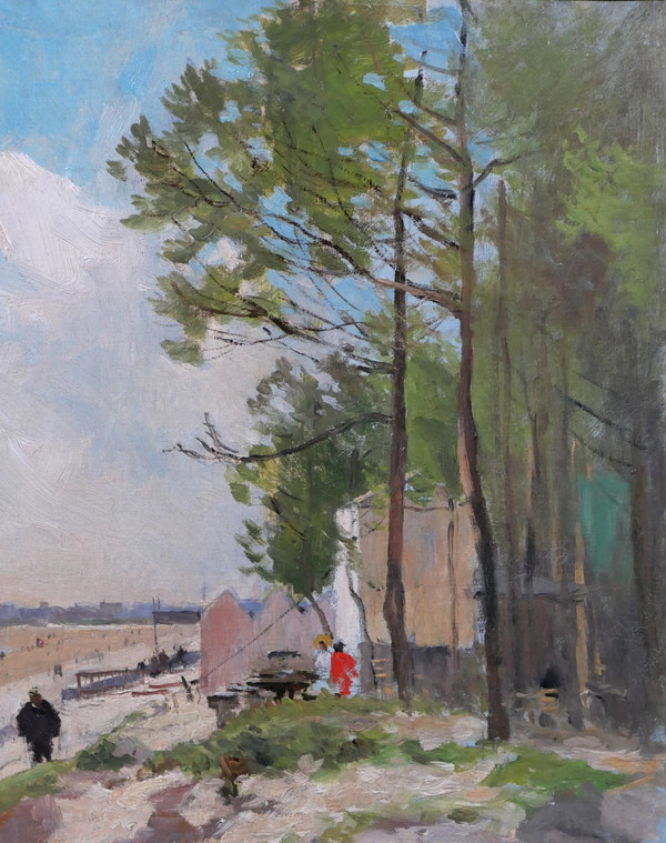 Pierre VAUTHIER 1845-1916 Paysage de plage animée, Bretagne ?, tableau, vers 1890-95