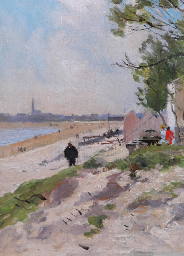 Pierre VAUTHIER 1845-1916 Paysage de plage animée, Bretagne ?, tableau, vers 1890-95